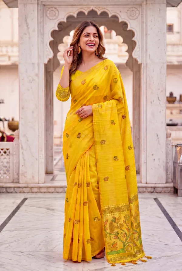Swan_Yellow_–_Swan_Motif_Wedding_Special_|_Premium_Soft_Muga_Cotton_Paithani_Saree_with_Weaving_Design_Featuring_Jungle_Theme_&_Swan_Motifs_Pallu