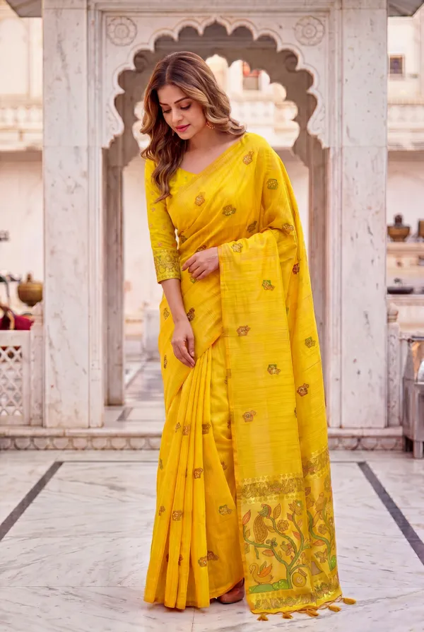 Swan_Yellow_–_Swan_Motif_Wedding_Special_|_Premium_Soft_Muga_Cotton_Paithani_Saree_with_Weaving_Design_Featuring_Jungle_Theme_&_Swan_Motifs_Pallu