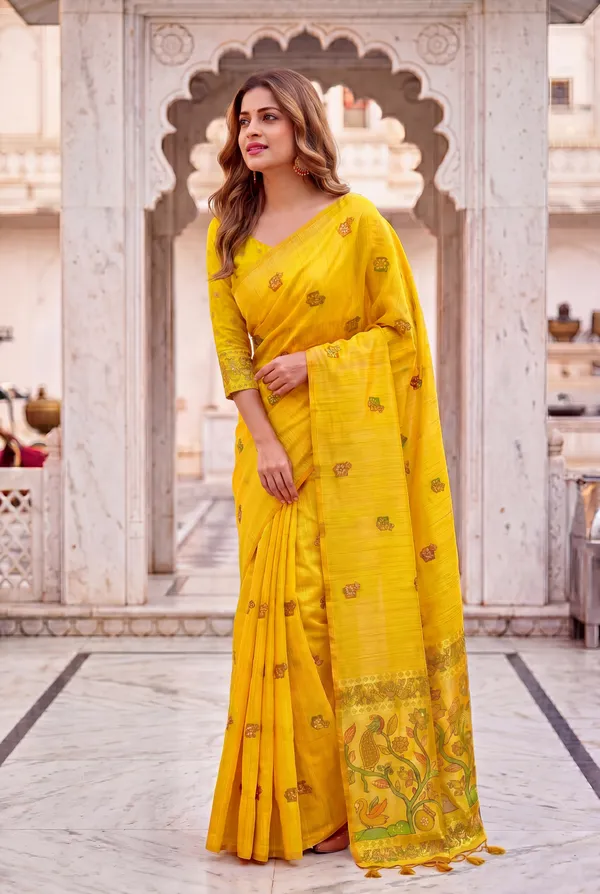 Swan_Yellow_–_Swan_Motif_Wedding_Special_|_Premium_Soft_Muga_Cotton_Paithani_Saree_with_Weaving_Design_Featuring_Jungle_Theme_&_Swan_Motifs_Pallu