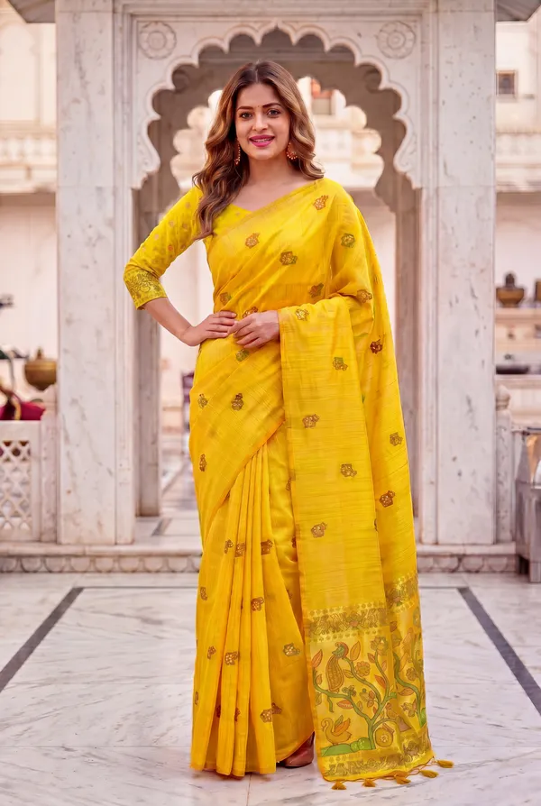 Swan_Yellow_–_Swan_Motif_Wedding_Special_|_Premium_Soft_Muga_Cotton_Paithani_Saree_with_Weaving_Design_Featuring_Jungle_Theme_&_Swan_Motifs_Pallu