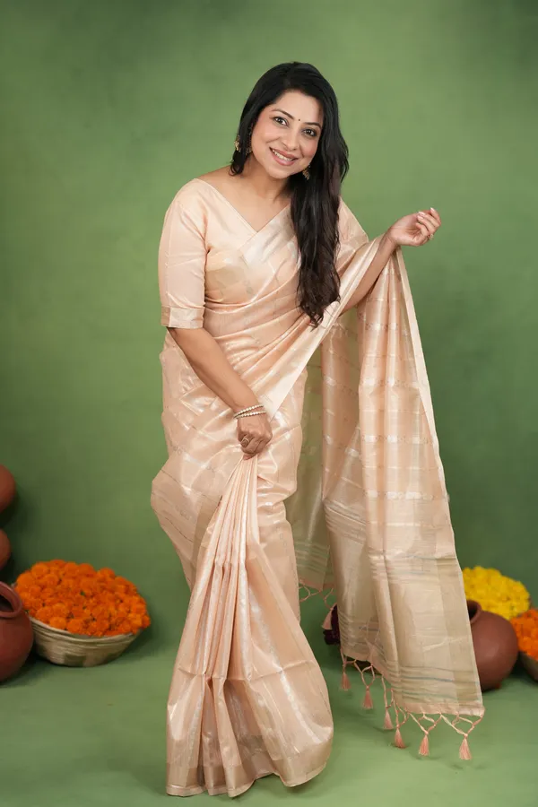 Soft_Linen_Cotton_Silk_sarees_with_Beautiful_Weaving__Zari_Butti_Design_With_Attractive_Border_&_Rich_Pallu__And_Running__Plain_Blouse_With_Tassels