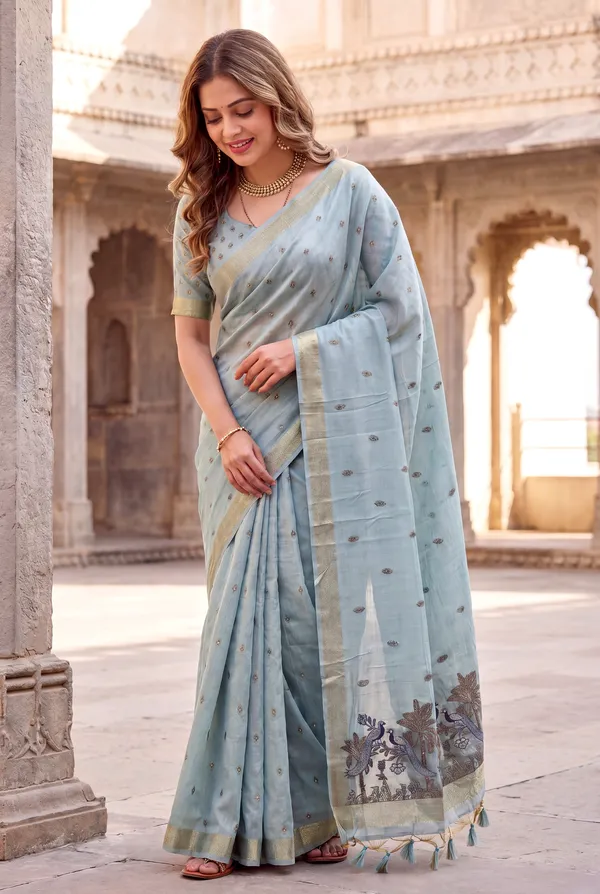 Kashish_2_Sky_Blue_–_Alluring_Wedding_Special_|_Premium_Soft_Muga_Cotton_Saree_with_Colourful_Resham_Weaving_Peacock_Design_Pallu
