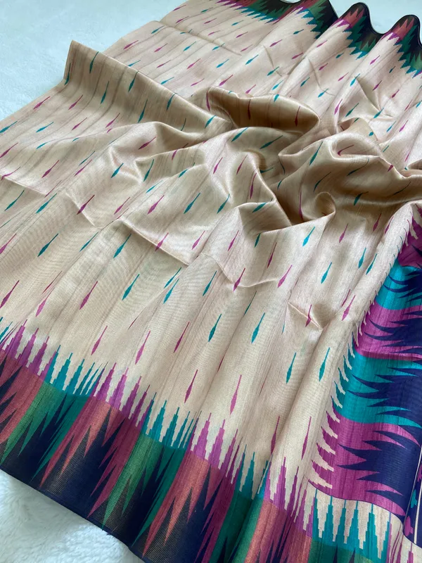 Manasvi_Purple_–_Noble_Hearted_Navratri_Special_|_Soft_Tussar_Silk_Saree_with_Print,_Border_&_Contrast_Print_Blouse_with_Tassels