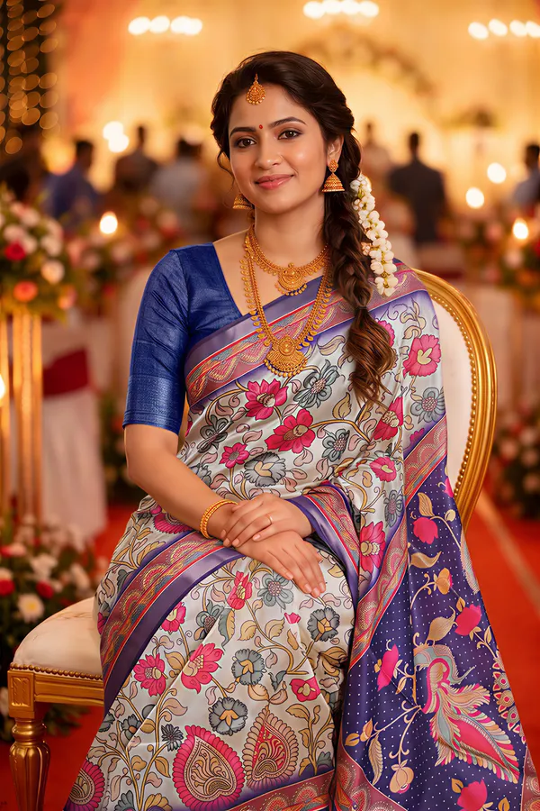 Shakti_Violet_–_Powerful_Navratri_Special_|_Soft_Tussar_Silk_Saree_with_Digital_Print,_Border_&_Contrast_Print_Blouse_with_Tassels