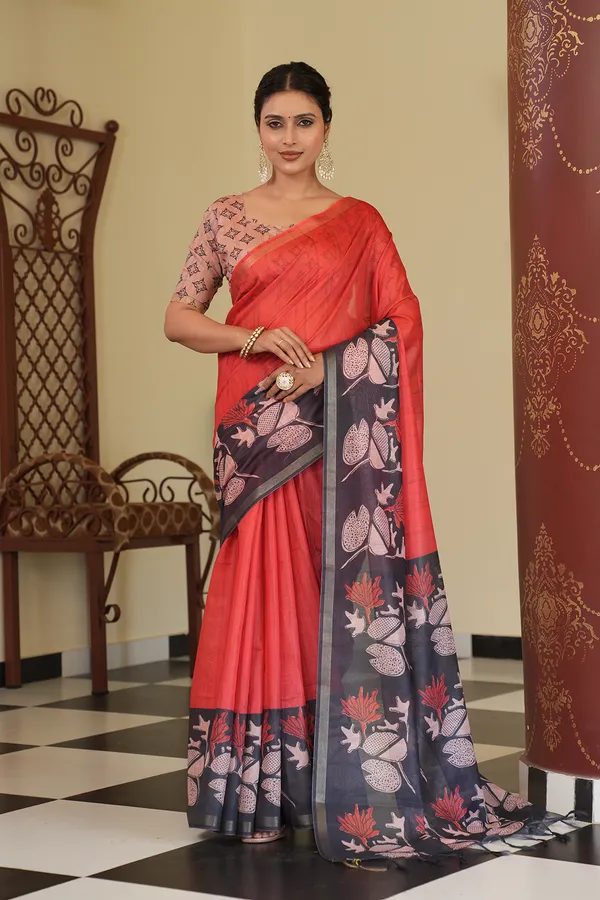 Soft_Chanderi_cotton_sarees_with_Beautiful_Digital_Print_With_Attractive_Zari_Line_Saree_And_Digital_Print_Blouse_With_Tassels