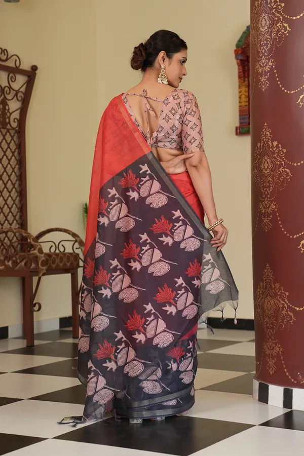 Soft_Chanderi_cotton_sarees_with_Beautiful_Digital_Print_With_Attractive_Zari_Line_Saree_And_Digital_Print_Blouse_With_Tassels