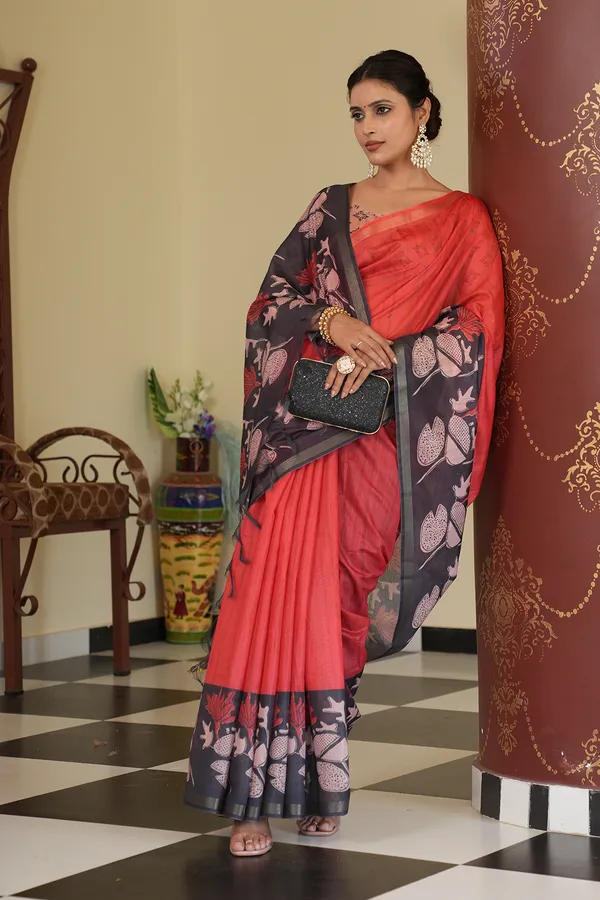 Soft_Chanderi_cotton_sarees_with_Beautiful_Digital_Print_With_Attractive_Zari_Line_Saree_And_Digital_Print_Blouse_With_Tassels
