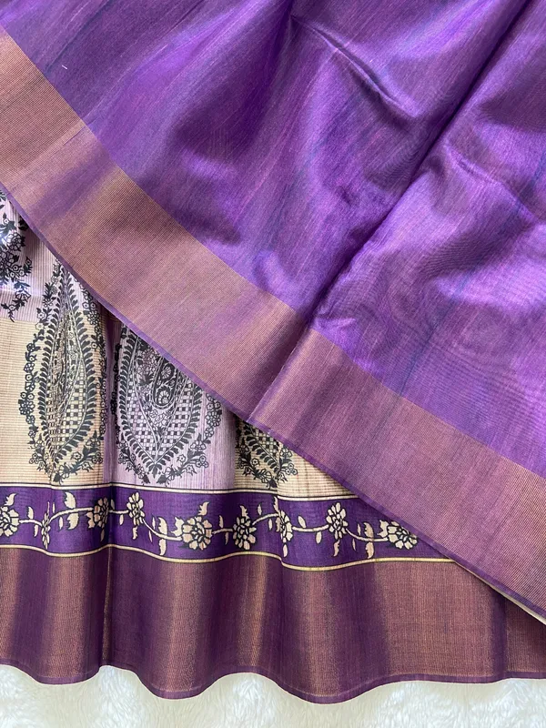 Falak_Wine_–_Skyward_Diwali_Special_|_Soft_Tussar_Silk_Saree_with_Print,_Border_&_Contrast_Print_Blouse_with_Tassels