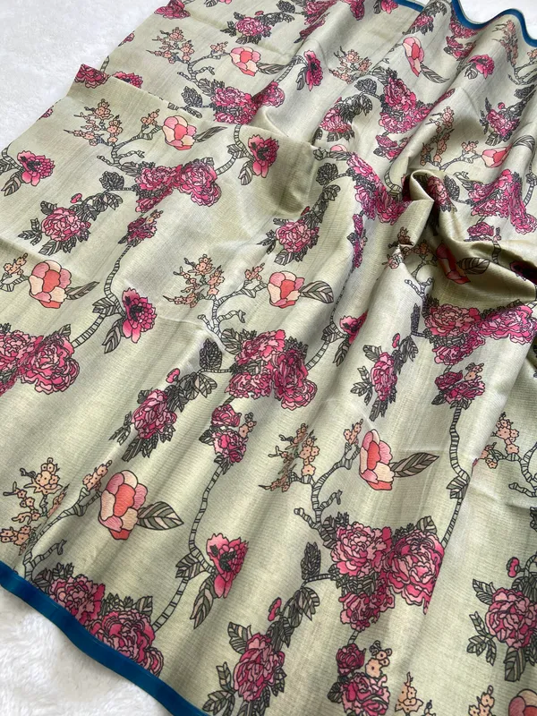 Soft_Tussar_Silk__sarees_with_Beautiful_Digital_Print_With_Attractive_Zari_Line_Saree_And_Digital_Print_Blouse_With_Tassels