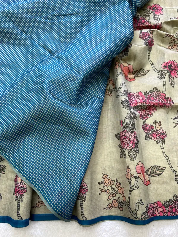 Soft_Tussar_Silk__sarees_with_Beautiful_Digital_Print_With_Attractive_Zari_Line_Saree_And_Digital_Print_Blouse_With_Tassels