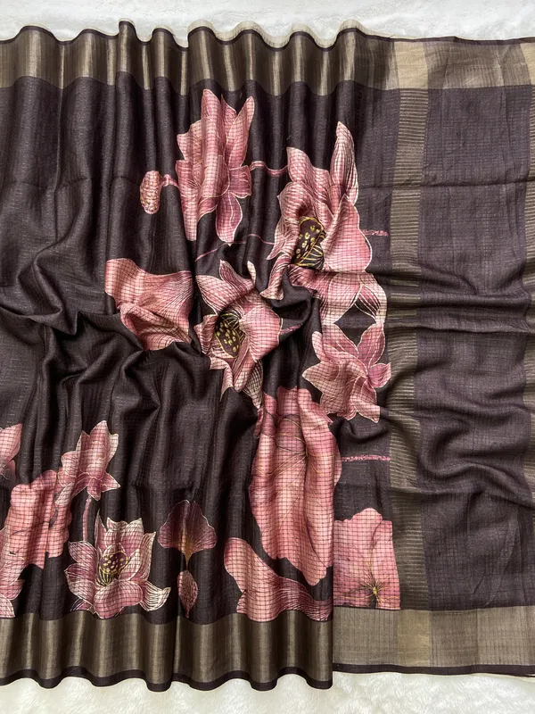 Suhasini_Coffee_Brown_–_Smiling_Aesthetic_Edit_for_You_|_Soft_Tussar_Silk_Saree_with_Digital_Print,_Checks_Design_Saree_&_Digital_Print_Blouse