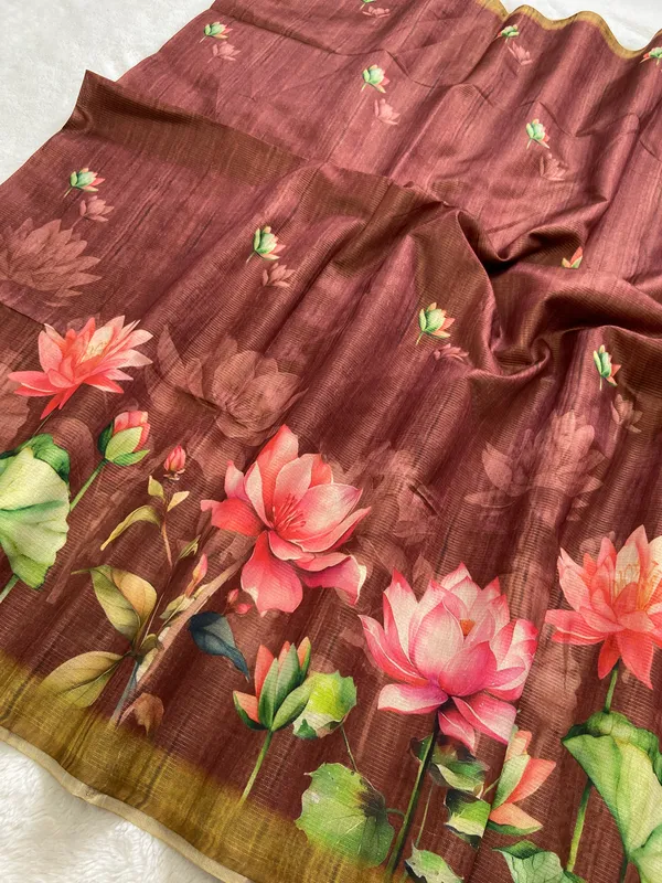 Soft_Tussar_Silk__sarees_with_Beautiful_Digital_Print_With_Attractive_Zari_Line_Saree_And_Digital_Print_Blouse_With_Tassels
