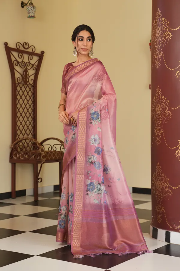 Vaanya_Wine_–_Diwali_Special_|_Soft_Tissue_Silk_Saree_with_Digital_Print,_Border_&_Rich_Pallu,_Sequence_&_Contrast_Print_Blouse_with_Tassels