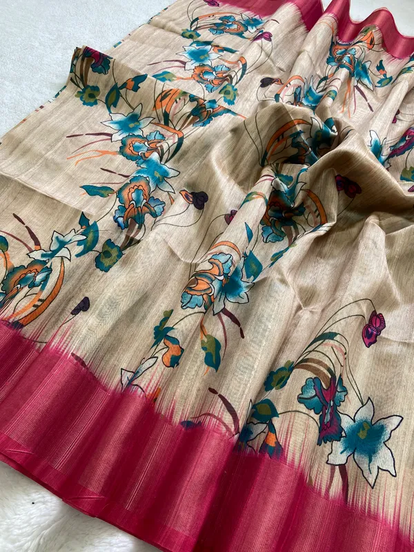 Kaveri_Pink_–_Navratri_Special_|_Soft_Tussar_Silk_Saree_with_Digital_Print,_Pallu_&_Zari_Border_&_Contrast_Digital_Print_Blouse_with_Tassels