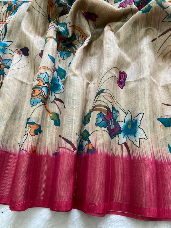Kaveri_Pink_–_Navratri_Special_|_Soft_Tussar_Silk_Saree_with_Digital_Print,_Pallu_&_Zari_Border_&_Contrast_Digital_Print_Blouse_with_Tassels