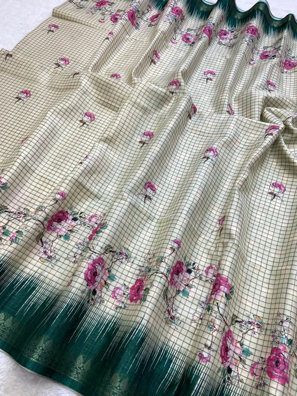 Shivani_Rama_Green_–_Checks_Design_Aesthetic_Edit_for_You_|_Soft_Tussar_Silk_Saree_with_Digital_Print,_Checks_Design_Saree_&_Digital_Print_Blouse