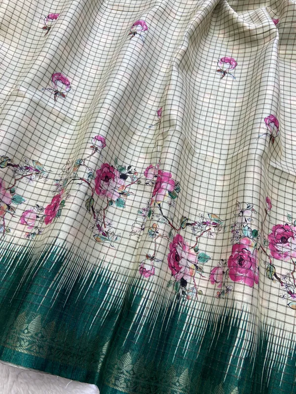 Shivani_Rama_Green_–_Checks_Design_Aesthetic_Edit_for_You_|_Soft_Tussar_Silk_Saree_with_Digital_Print,_Checks_Design_Saree_&_Digital_Print_Blouse