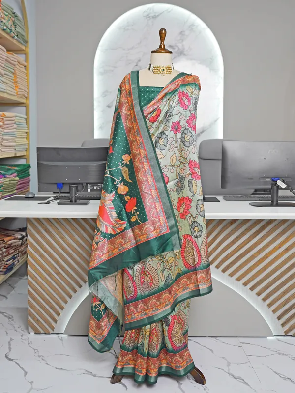 Soft_Tussar_Silk_sarees_with_Beautiful_Digital_Print_With_Attractive_Border_And_Contrast_Print_Blouse_With_Tassels