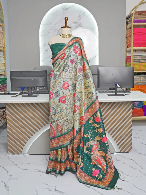 Soft_Tussar_Silk_sarees_with_Beautiful_Digital_Print_With_Attractive_Border_And_Contrast_Print_Blouse_With_Tassels