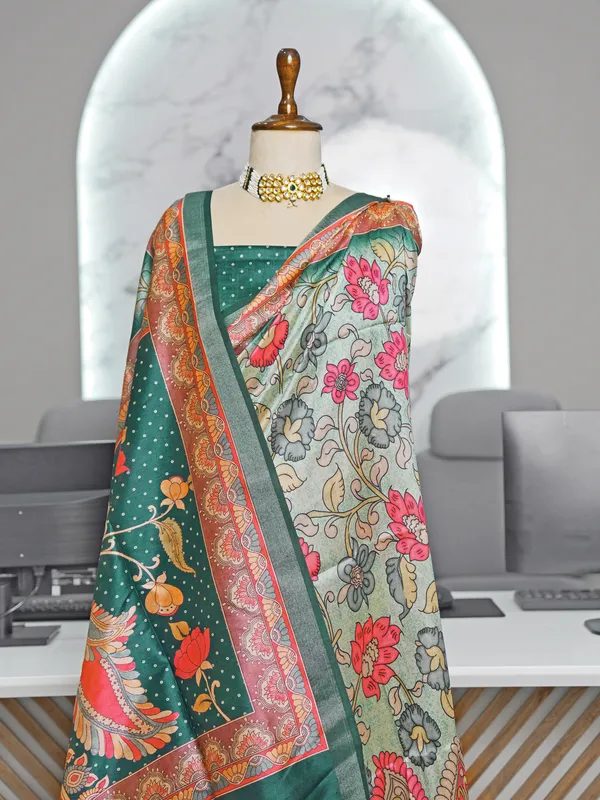Soft_Tussar_Silk_sarees_with_Beautiful_Digital_Print_With_Attractive_Border_And_Contrast_Print_Blouse_With_Tassels
