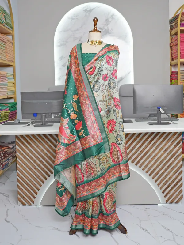 Soft_Tussar_Silk_sarees_with_Beautiful_Digital_Print_With_Attractive_Border_And_Contrast_Print_Blouse_With_Tassels