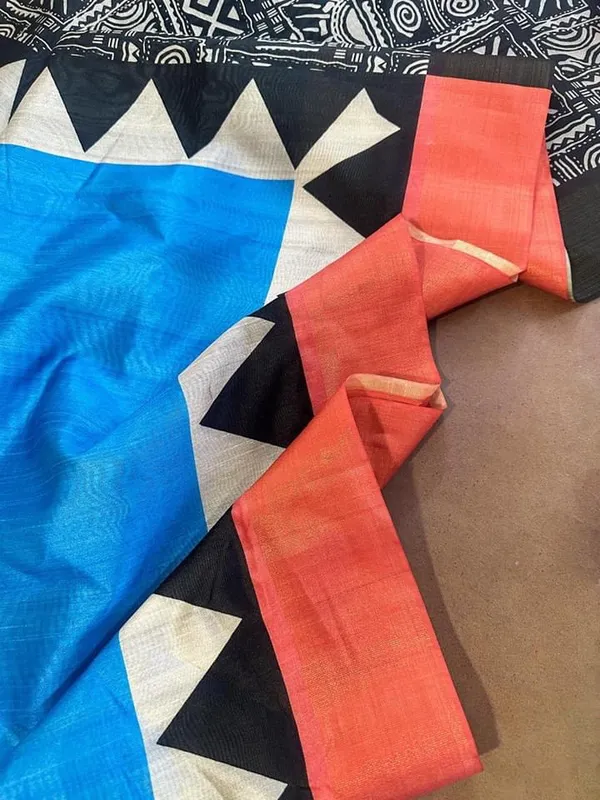 Anjali_Blue_–_Devotional_Navratri_Special_|_Soft_Tussar_Silk_Saree_with_Print,_Border_&_Contrast_Print_Blouse_with_Tassels