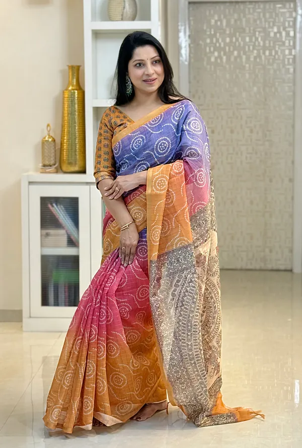 Soft_Semi_Tussar_Silk_sarees_with_Beautiful_Digital_Print_With_Attractive_Border_And_Contrast_Print_Blouse_With_Tassels