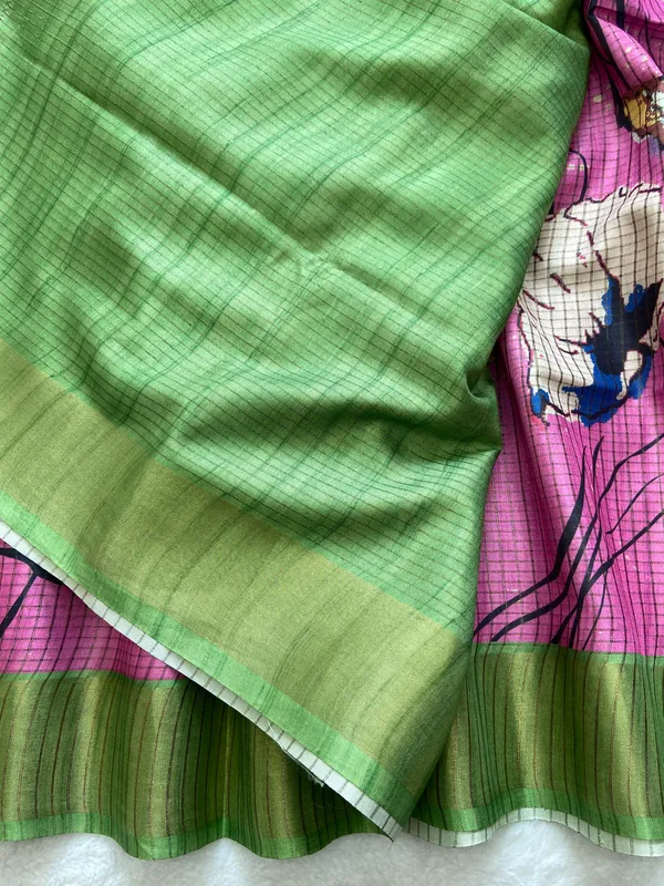 Purna_Pink_–_Complete_Aesthetic_Edit_for_You_|_Soft_Tussar_Silk_Saree_with_Digital_Print,_Checks_Design_Saree_&_Digital_Print_Blouse_with_Tassels