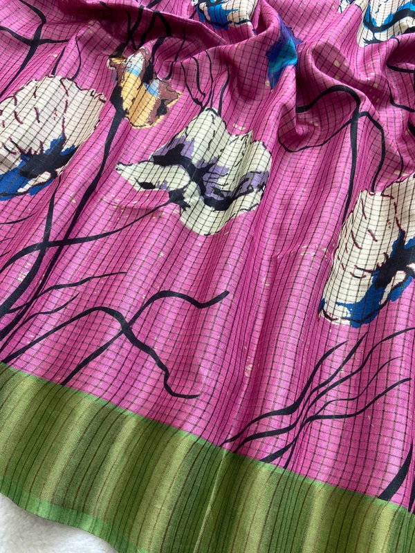 Purna_Pink_–_Complete_Aesthetic_Edit_for_You_|_Soft_Tussar_Silk_Saree_with_Digital_Print,_Checks_Design_Saree_&_Digital_Print_Blouse_with_Tassels