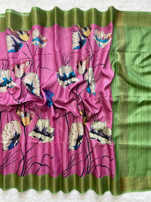 Purna_Pink_–_Complete_Aesthetic_Edit_for_You_|_Soft_Tussar_Silk_Saree_with_Digital_Print,_Checks_Design_Saree_&_Digital_Print_Blouse_with_Tassels