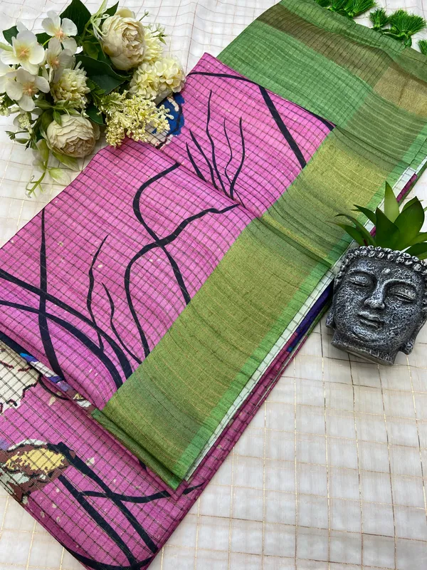 Purna_Pink_–_Complete_Aesthetic_Edit_for_You_|_Soft_Tussar_Silk_Saree_with_Digital_Print,_Checks_Design_Saree_&_Digital_Print_Blouse_with_Tassels