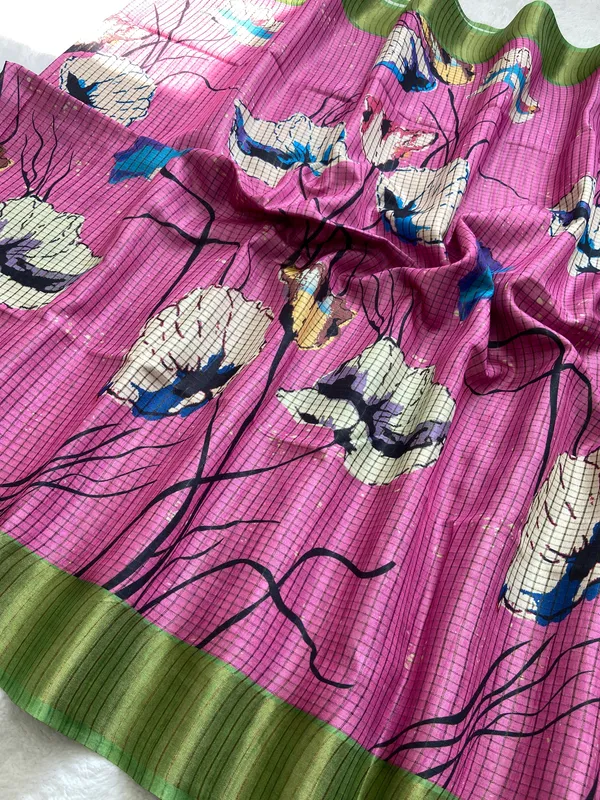 Purna_Pink_–_Complete_Aesthetic_Edit_for_You_|_Soft_Tussar_Silk_Saree_with_Digital_Print,_Checks_Design_Saree_&_Digital_Print_Blouse_with_Tassels