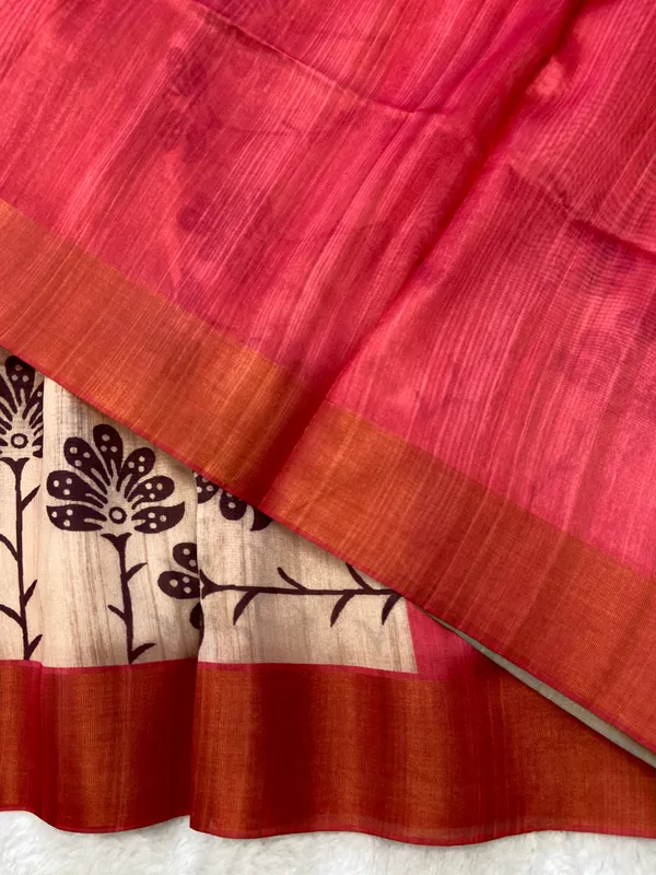 Ziana_Pink_–_Navratri_Special_|_Soft_Tussar_Silk_Saree_with_Print,_Border_&_Contrast_Print_Blouse_with_Tassels