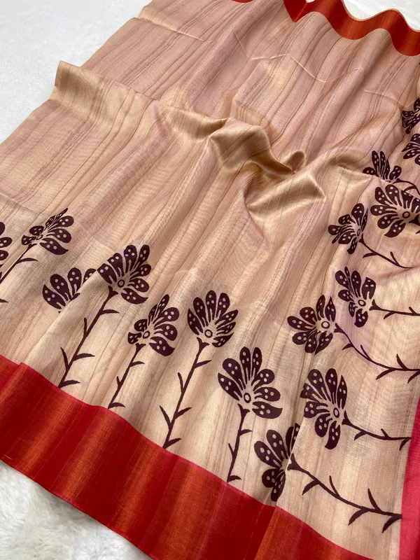 Ziana_Pink_–_Navratri_Special_|_Soft_Tussar_Silk_Saree_with_Print,_Border_&_Contrast_Print_Blouse_with_Tassels