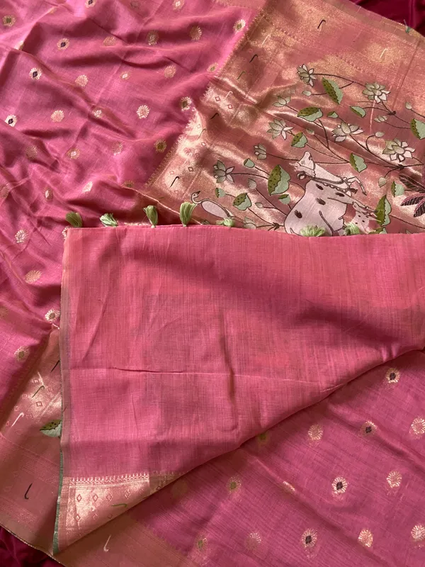 Pallavi_Pink_–_Cow_Pallu_Wedding_Special_|_Premium_Soft_Muga_Cotton_Paithani_Saree_with_Colourful_3D_Woven_Cow_Design_Pallu