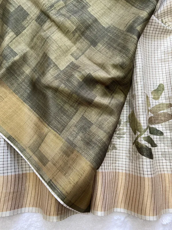 Devanshi_Green_–_Divine_Aesthetic_Edit_for_You_|_Soft_Tussar_Silk_Saree_with_Digital_Print,_Checks_Design_Saree_&_Digital_Print_Blouse_with_Tassels