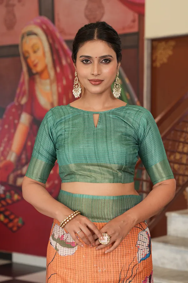 Purna_Orange_–_Complete_Aesthetic_Edit_for_You_|_Soft_Tussar_Silk_Saree_with_Digital_Print,_Checks_Design_Saree_&_Digital_Print_Blouse_with_Tassels
