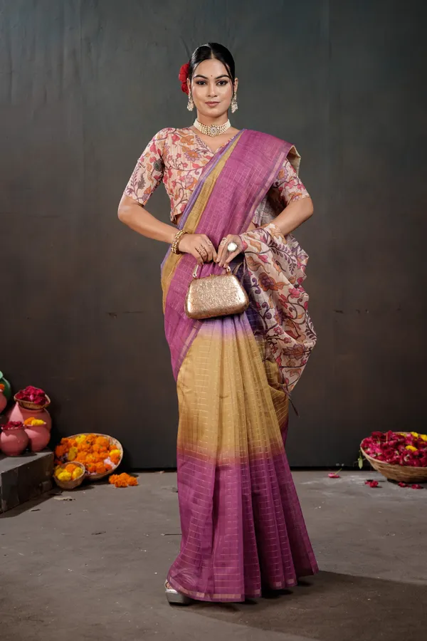 Soft_Semi_Tussar_Silk_sarees_with_Beautiful_Digital_Print_With_Attractive_Border_And_Contrast_Print_Blouse_With_Tassels