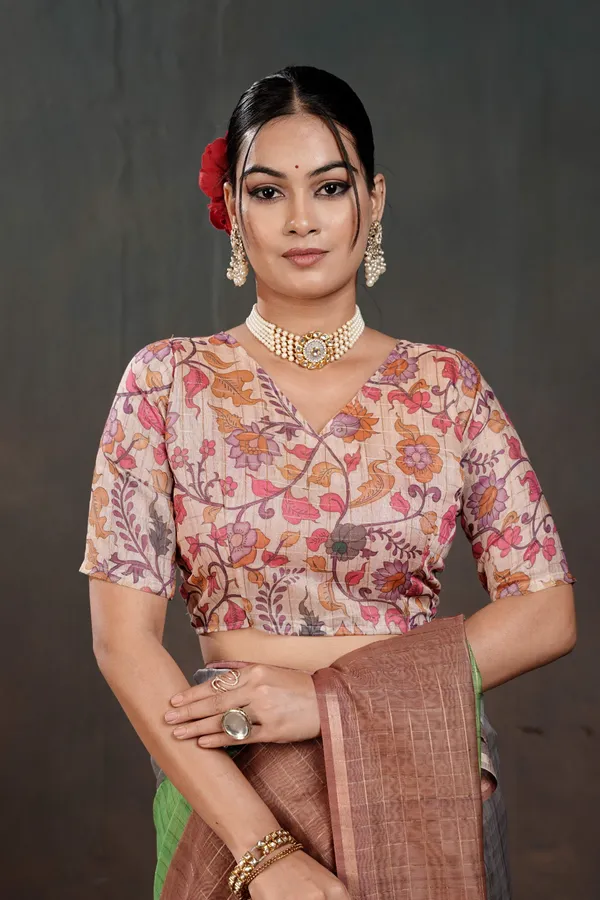 Soft_Semi_Tussar_Silk_sarees_with_Beautiful_Digital_Print_With_Attractive_Border_And_Contrast_Print_Blouse_With_Tassels