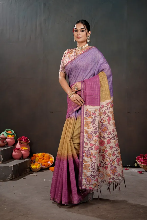 Soft_Semi_Tussar_Silk_sarees_with_Beautiful_Digital_Print_With_Attractive_Border_And_Contrast_Print_Blouse_With_Tassels