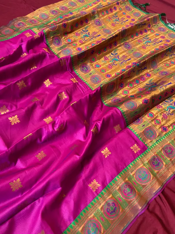 Premium_Soft_Paithani_Silk_sarees_With_Beautiful_Weaving_Pattern_With_Attractive_Rich_Pallu_And_Border_And_Weaving_Blouse_With_Tassels