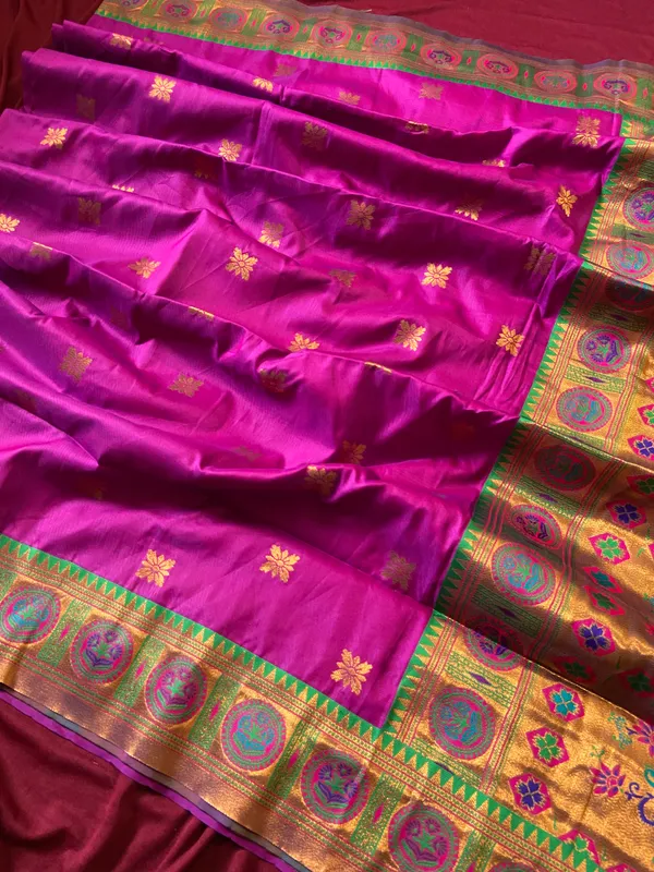 Premium_Soft_Paithani_Silk_sarees_With_Beautiful_Weaving_Pattern_With_Attractive_Rich_Pallu_And_Border_And_Weaving_Blouse_With_Tassels