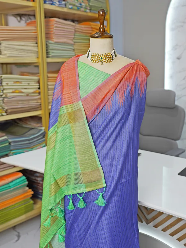 Soft_Tussar_Silk_sarees_with_Beautiful_Digital_Print_With_Attractive_Checks_Design_Saree_And_Digital_Print_Blouse_With_Tassels