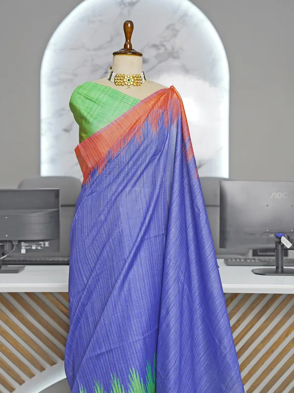 Soft_Tussar_Silk_sarees_with_Beautiful_Digital_Print_With_Attractive_Checks_Design_Saree_And_Digital_Print_Blouse_With_Tassels