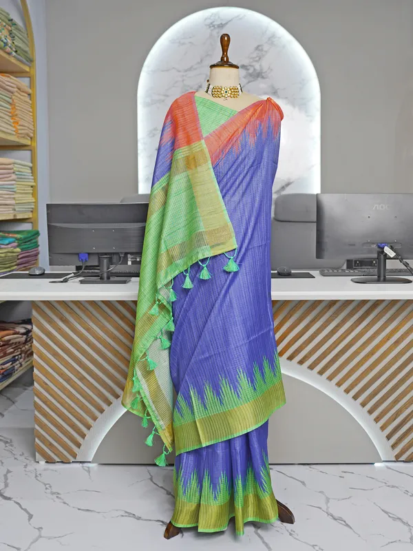 Soft_Tussar_Silk_sarees_with_Beautiful_Digital_Print_With_Attractive_Checks_Design_Saree_And_Digital_Print_Blouse_With_Tassels