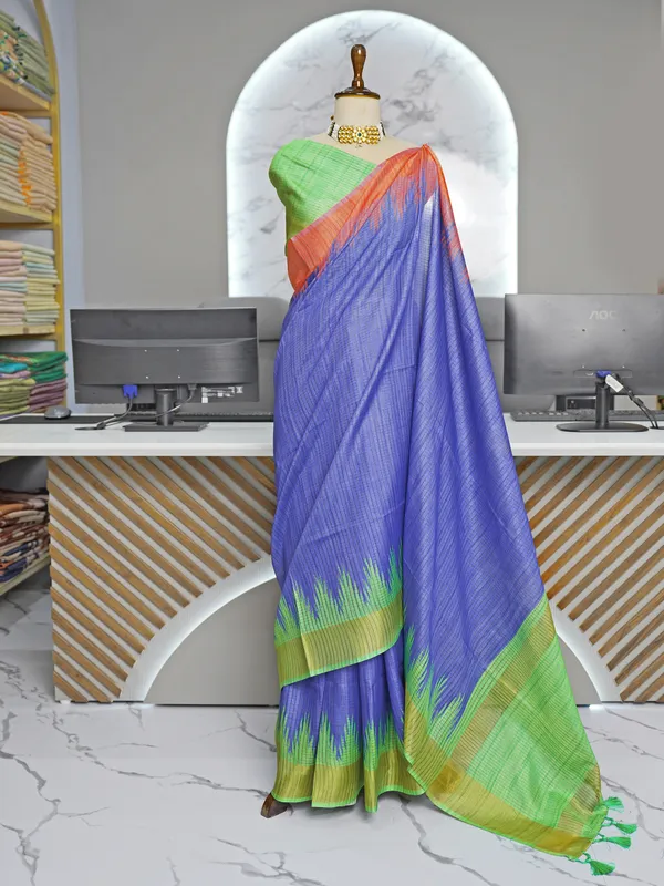 Soft_Tussar_Silk_sarees_with_Beautiful_Digital_Print_With_Attractive_Checks_Design_Saree_And_Digital_Print_Blouse_With_Tassels