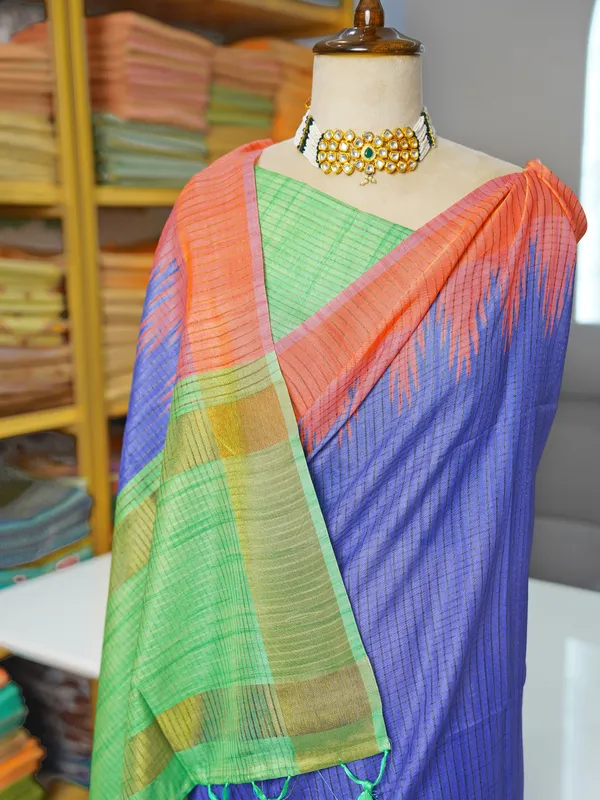 Soft_Tussar_Silk_sarees_with_Beautiful_Digital_Print_With_Attractive_Checks_Design_Saree_And_Digital_Print_Blouse_With_Tassels