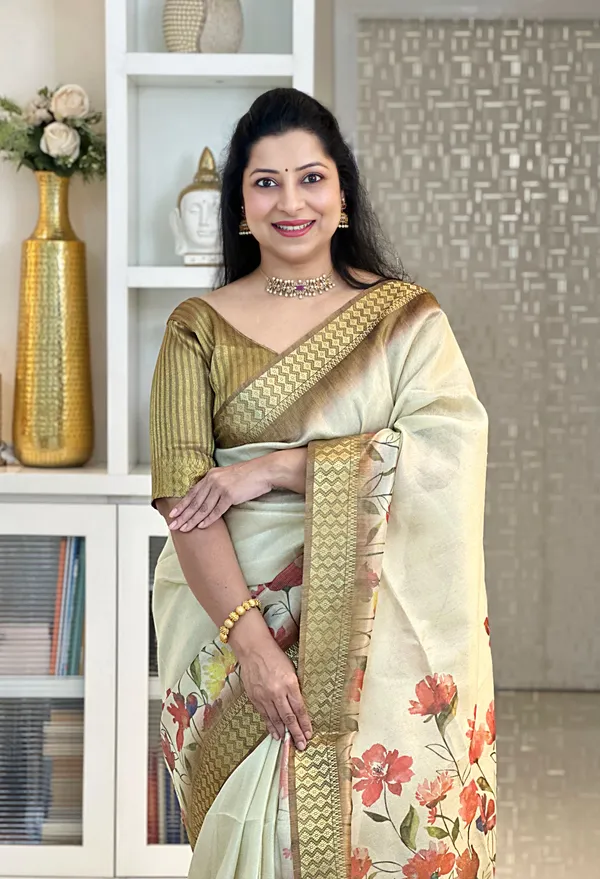 Anvika_Coffee_Brown_–_Diwali_Special_|_Soft_Tissue_Silk_Saree_with_Digital_Print,_Border_&_Rich_Pallu,_Sequence_&_Contrast_Print_Blouse_with_Tassels
