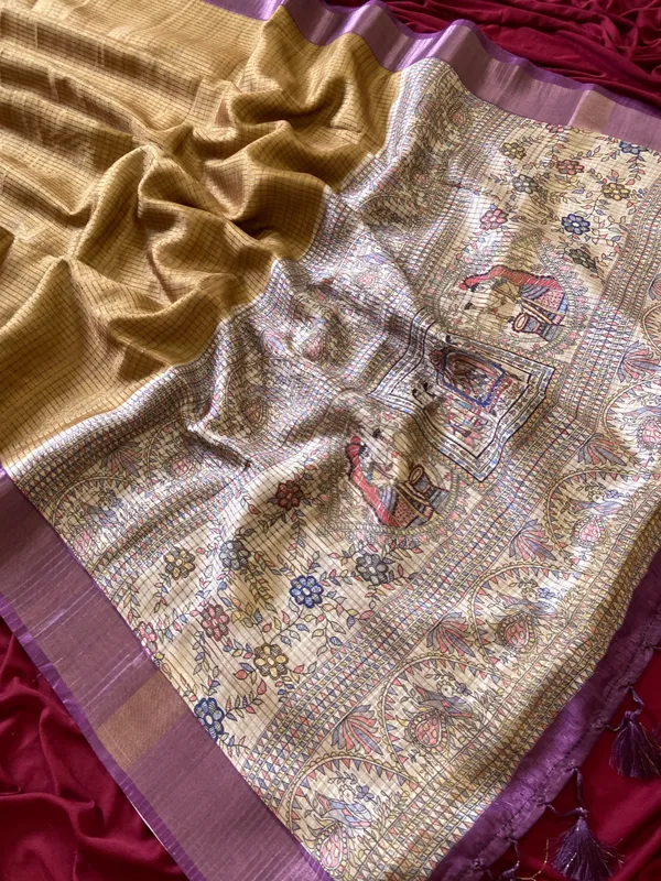 Bella_Yellow_–_Beautiful_Aesthetic_Edit_for_You_|_Soft_Tussar_Silk_Saree_with_Digital_Print,_Checks_Design_Saree_&_Digital_Print_Blouse_with_Tassels