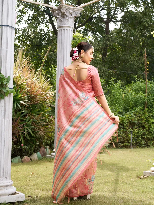 Nagma_Peach_–_Melodic_Aesthetic_Edit_for_You_|_Soft_Tussar_Silk_Saree_with_Digital_Print,_Zari_Line_Saree_&_Digital_Print_Blouse_with_Tassels
